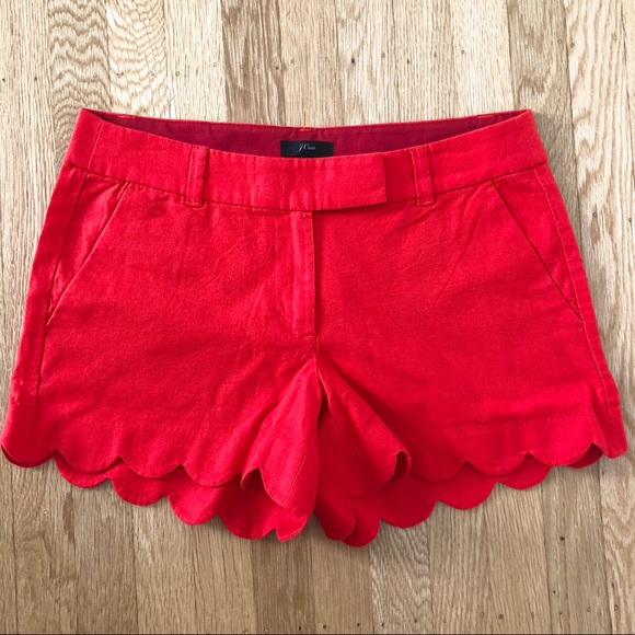 J. Crew Pants - NWT Scalloped Edge Bright Red Linen Blend Shorts